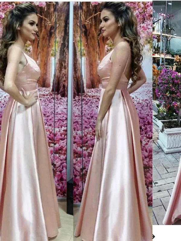 Limited Time Discount Cheap Prom Dresses V-neck Floor-length Satin Pearl Pink Prom Dress/Evening Dress JKS140