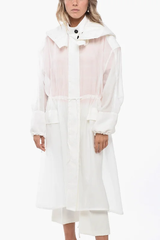Savings Alert zip-up jacketSalvatore Ferragamo Silk Blend Chiffon Trenchcoat with Removable Hood 44 Italian size Savings Alert zip-up jacketSalvatore Ferragamo Silk Blend Chiffon Trenchcoat with Removable Hood 44 Italian size