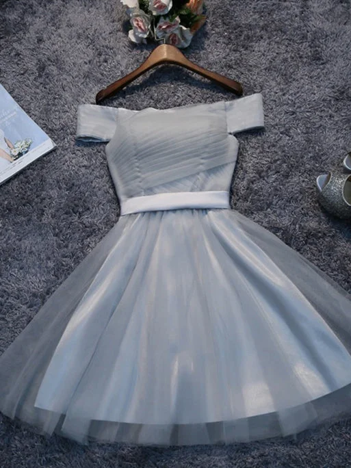 Seasonal Clearance Cheap Homecoming Dress Off-the-shoulder Ruffles Sliver Short Prom Dress Tulle Party Dress JK497