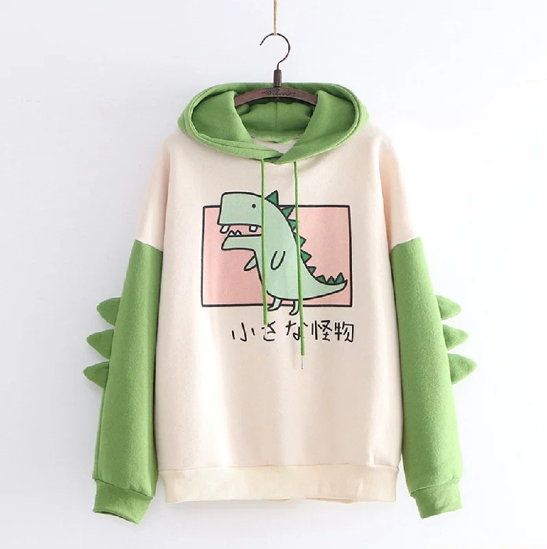 Super Sale warm workout hoodieDinosaur Sweatshirts Women Hoodies Warm Pullovers Tops With Horns