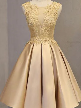 Buy Now Sexy Homecoming Dress Scoop Appliques Satin Short Prom Dress Party Dress JK393