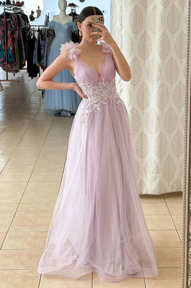 Reduced Prices evening dressevening dressV-Neck Sleeveless Empire Appliques Tulle A-Line Prom Dress
