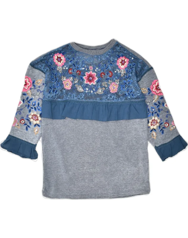 Early Access graphic hooded sweatshirtDESIGUAL Womens 3/4 Sleeve Graphic Sweatshirt Jumper UK 6 XS Grey Floral