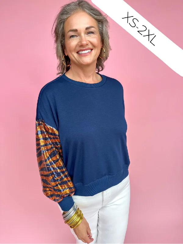 Buy Now athletic casual sweatshirtMary Square | Millie Sweatshirt - Navy & Orange