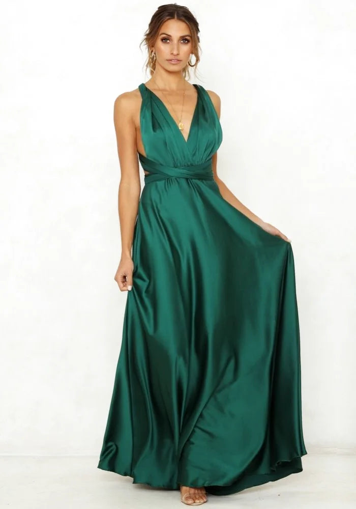 Deal Frenzy ruffle dressruffle dressLong Green Satin Dress