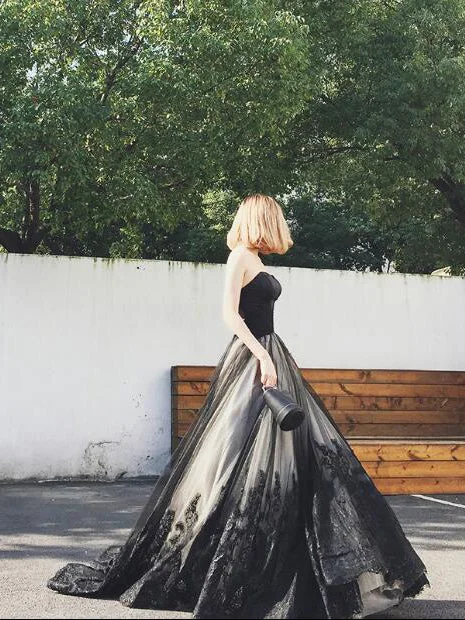 Deal Explosion Black Prom Dresses A-line Sweep/Brush Train Sexy Prom Dress/Evening Dress JKL318