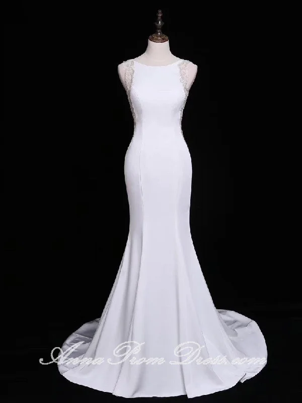 Daily Deals Mermaid Prom Dresses Scoop Beading Brush Train White Sexy Long Prom Dress JKL573
