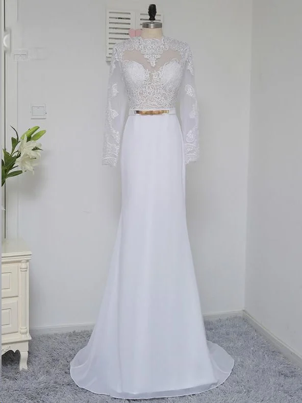 Super Savings White Prom Dresses Scoop Short Train Appliques Chiffon Sexy Prom Dress JKL568