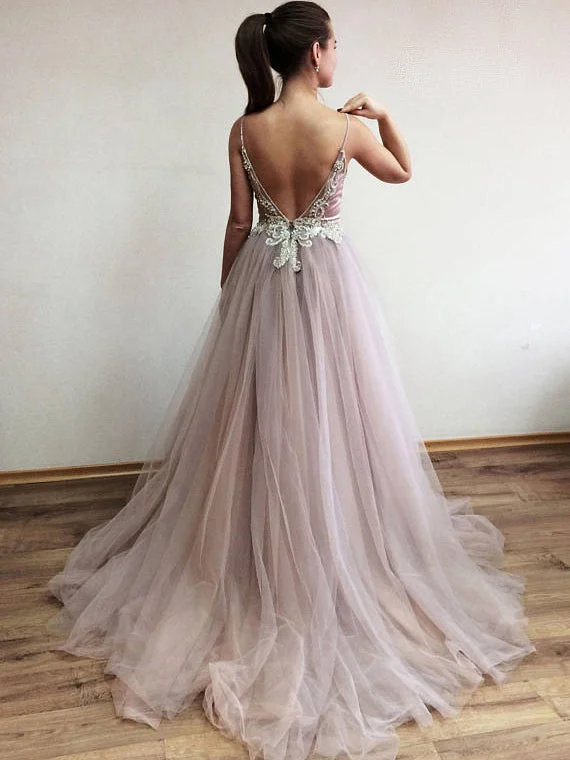 Special Promotion Chic Prom Dresses Open Back Spaghetti Straps A-line Rhinestone Sexy Long Prom Dress JKL576