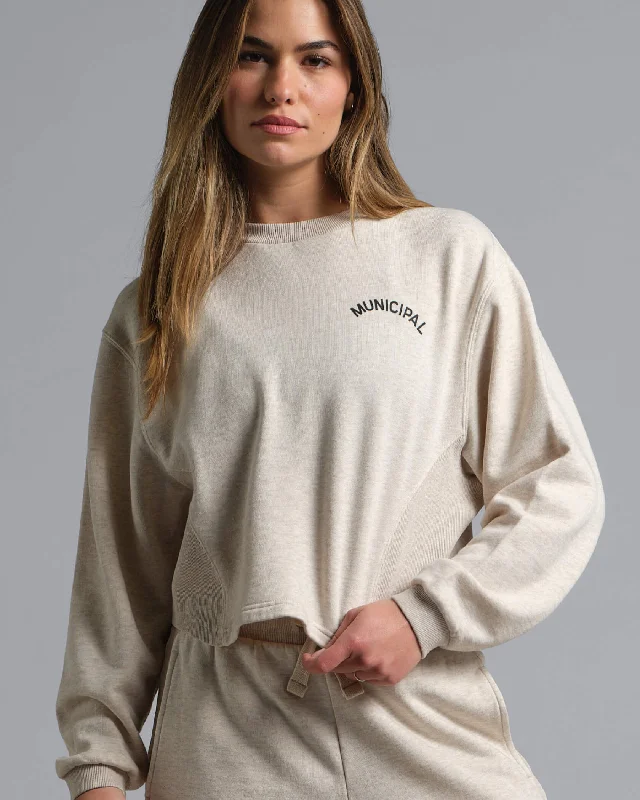Great Bargains fitness hoodie for trainingMunicipal Women's Hang Back Fleece Crew - STONE Great Bargains fitness hoodie for trainingMunicipal Women's Hang Back Fleece Crew - STONE