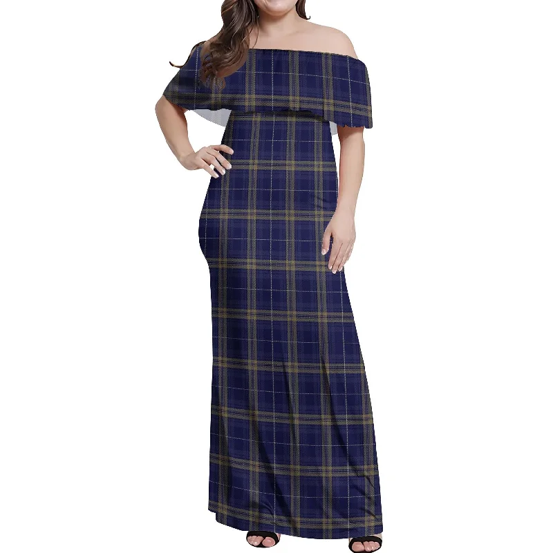 Year-End Sale Rhys of Wales Tartan Off Shoulder Long Dress
