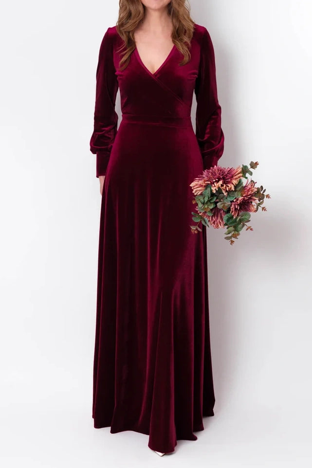 Instant Discount summer dresssummer dressV-Neck Long Sleeves A-Line Velvet Dress