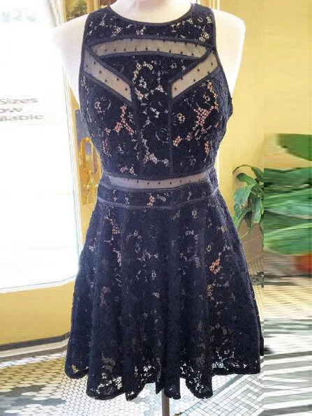 Instant Savings Sexy Lace Homecoming Dress Scoop Dark Navy Short Prom Dress Party Dress JK450