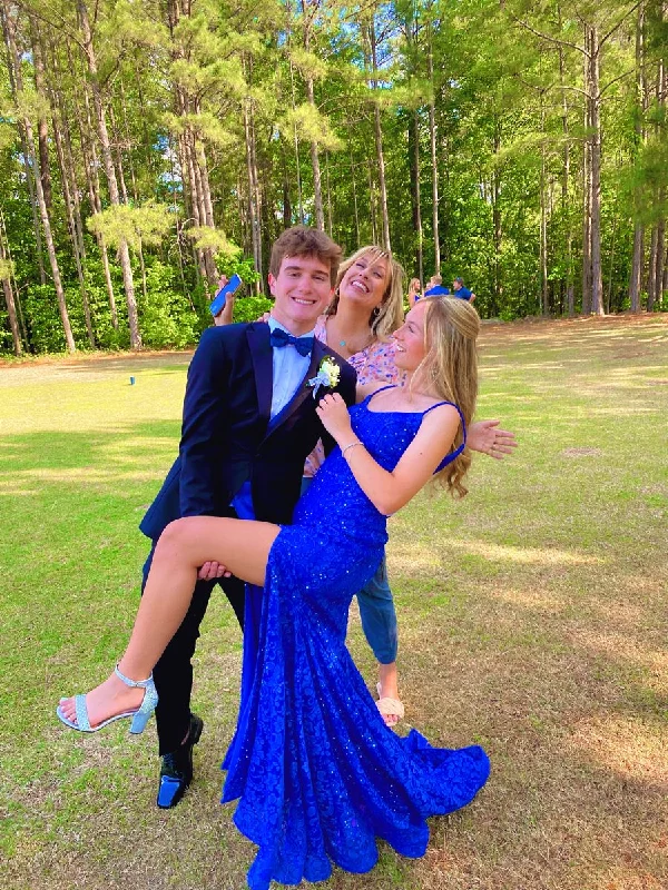 Early Bird Discount modern dressmodern dressElegant Royal Blue Lace Mermaid Prom Dress,Spring Dance Dress Y5133