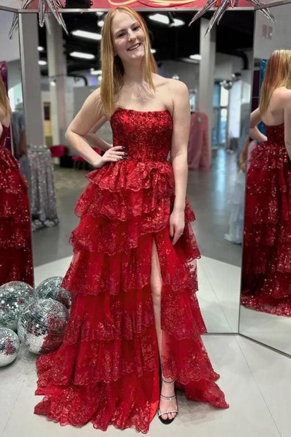 Weekend Deal wool dresswool dressBateau Strapless Lace A-Line Tiered Party Prom Dress Weekend Deal wool dresswool dressBateau Strapless Lace A-Line Tiered Party Prom Dress