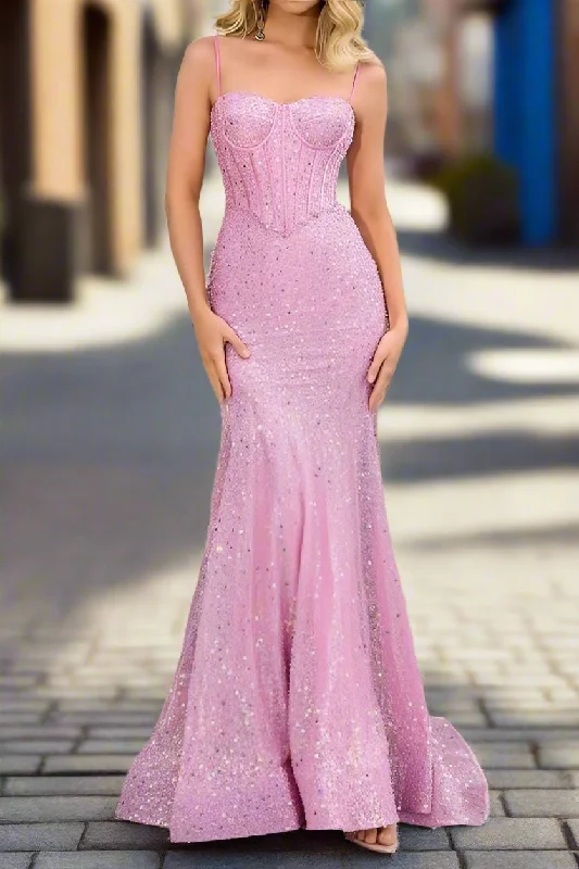 Limited Quantity tiered dresstiered dressMermaid Sweetheart Spaghetti Straps Sequins Long Prom Dress