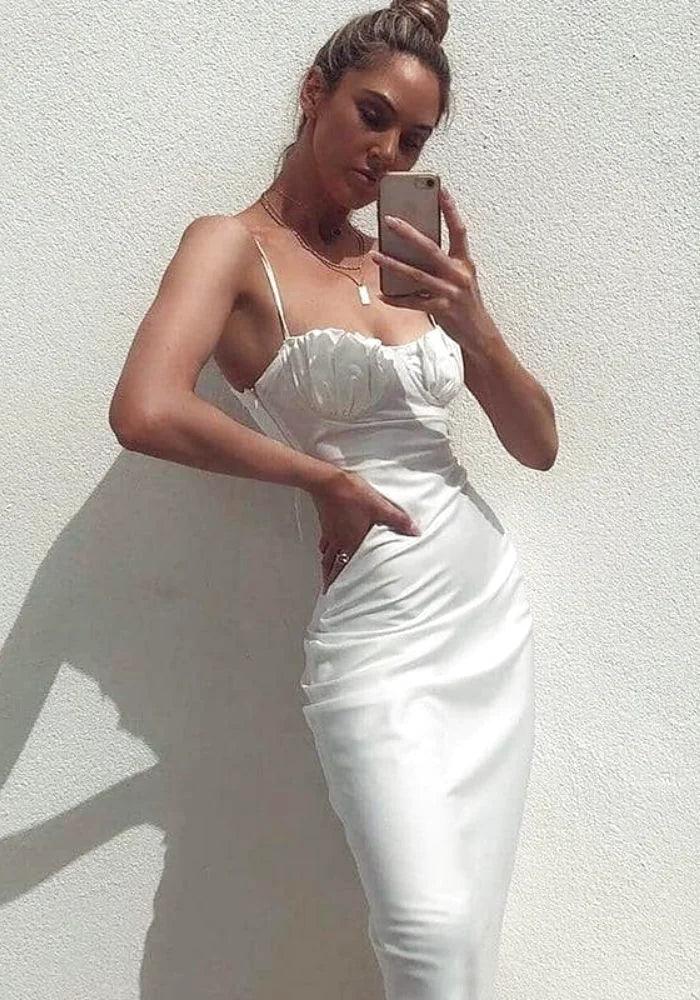 Limited Availability flowy maxi dressflowy maxi dressWhite Satin Cocktail Dress