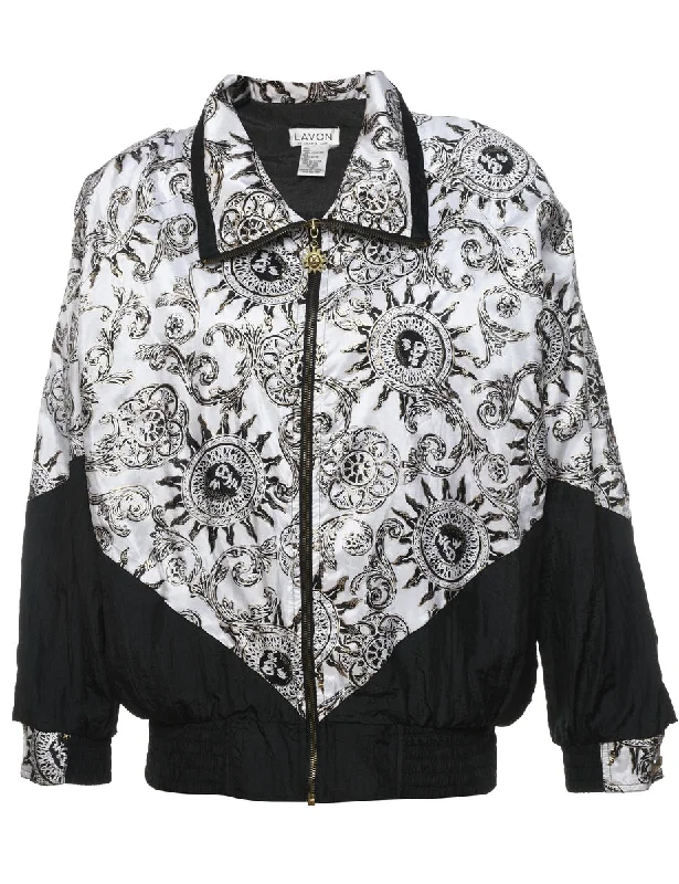 Grand Opening Sale everyday winter coatBlack & White Patterned Nylon Jacket - L