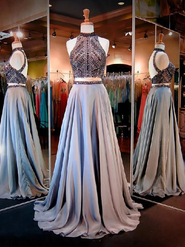 Epic Deals Two Piece Prom Dresses Sexy High Neck Long Rhinestone Prom Dress/Evening Dress JKL226