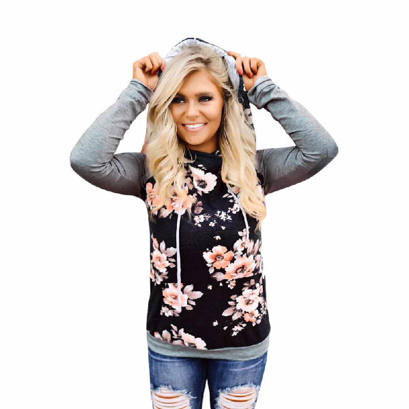 Closeout performance hoodie for gymWomens Autumn Winter Floral Loose Hoodie Sweatshirt Pullover Tops Blouse