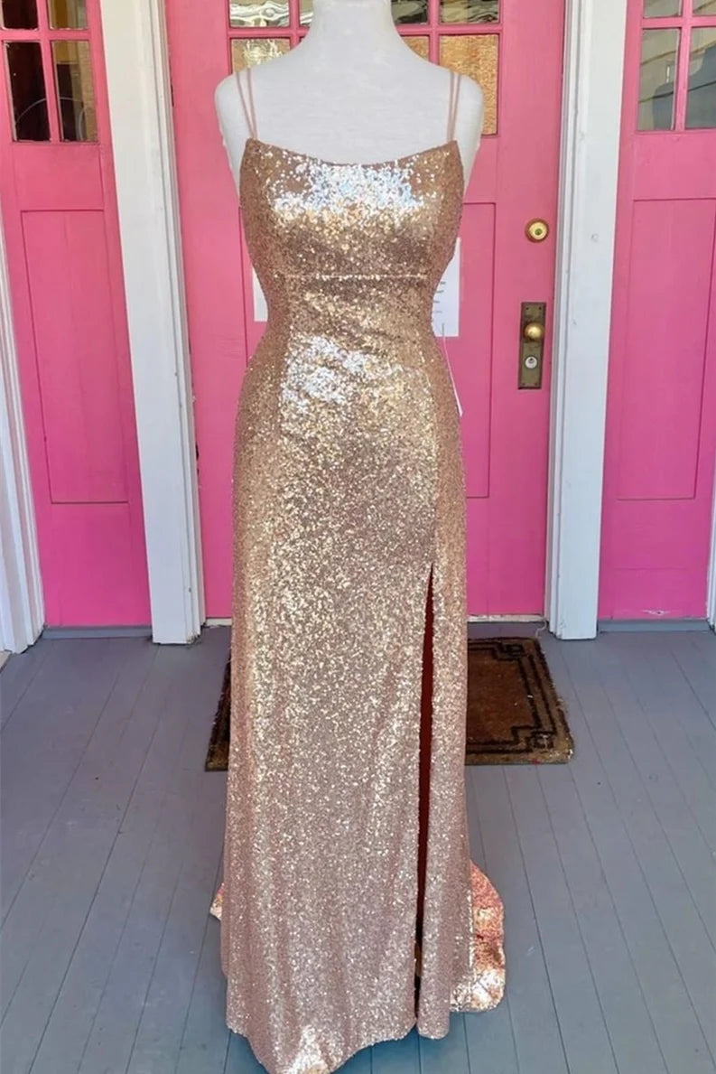 Inventory Reduction office dressoffice dressBateau Spaghetti Straps Sheath Prom Dress With Side Slit