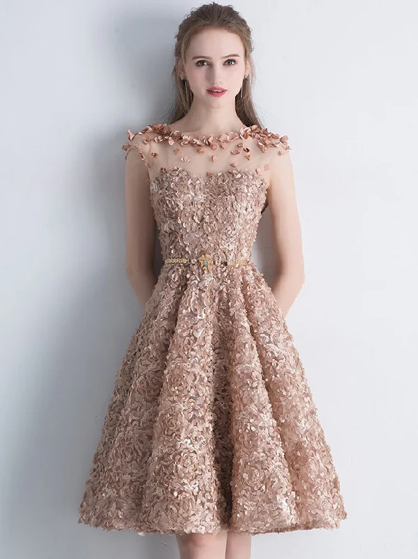 Deal Dash Chic Homecoming Dresses Knee-length A-line Lace Short Prom Dress Party Dress JK578