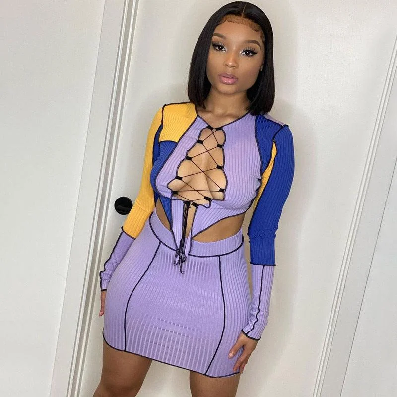 Take Advantage stylish party dressstylish party dressHollow hit color T-shirt skirt