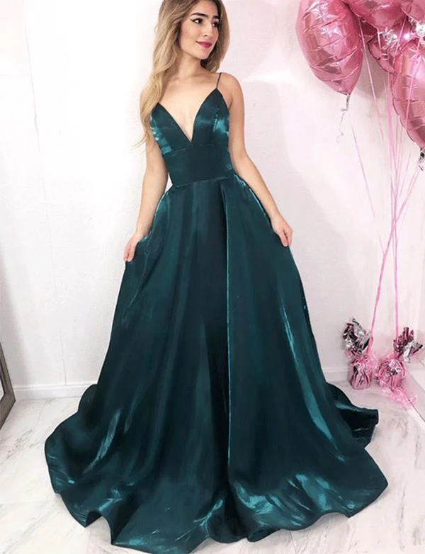 Year-End Clearance Simple Green Long Prom Dresses Spaghetti Straps Evening Party Dress JKG021