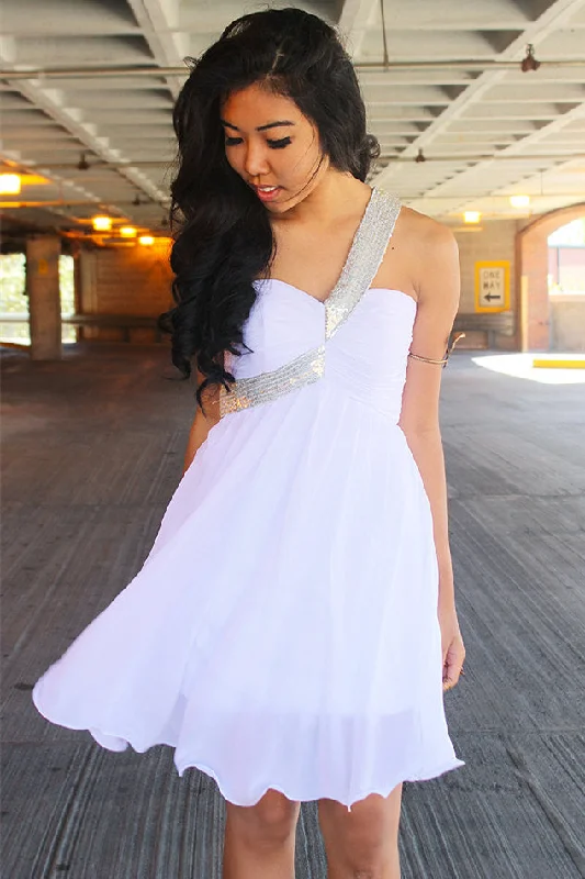 Closeout A-line Sweetheart Diagonal Strap Floor Length Chiffon Paillette Prom Dress