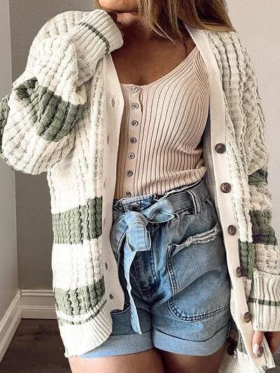 One-DAY Sale sleek sports hoodiePlus Size Striped Button Up Dropped Shoulder Cardigan One-DAY Sale sleek sports hoodiePlus Size Striped Button Up Dropped Shoulder Cardigan