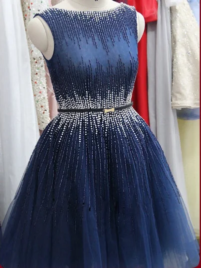 New Deals Cute Sexy Homecoming Dress Bateau Beading Tulle Short Prom Dress Party Dress JK288