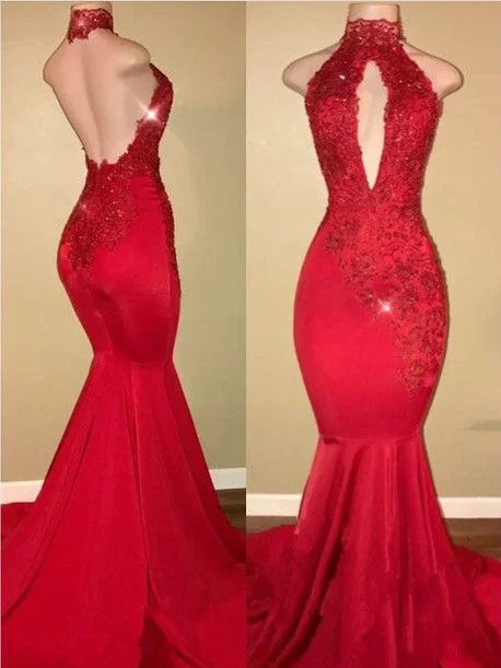 Unbeatable Prices Open Back Prom Dresses High Neck Mermaid Prom Dress Sexy Evening Dress JKL961
