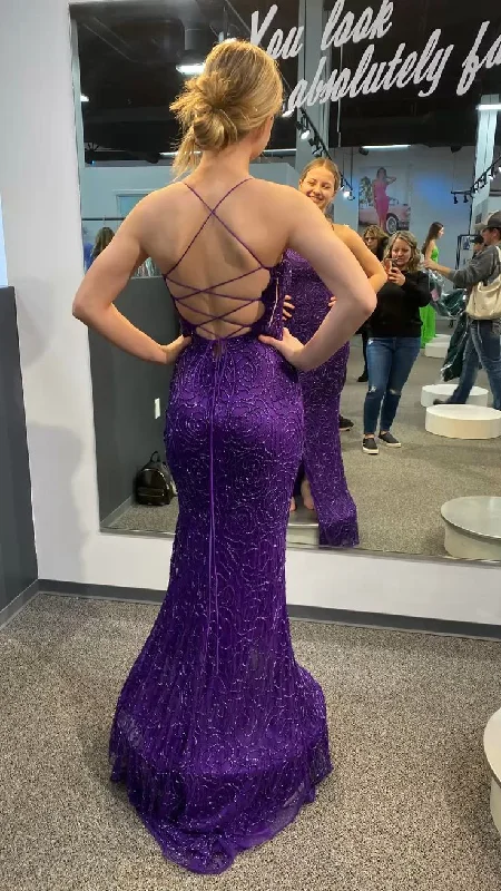 Amazing Deals trendy dresstrendy dressLuxurious Purple Mermaid Prom Dress,Lace-up Back Prom Gown Y5027