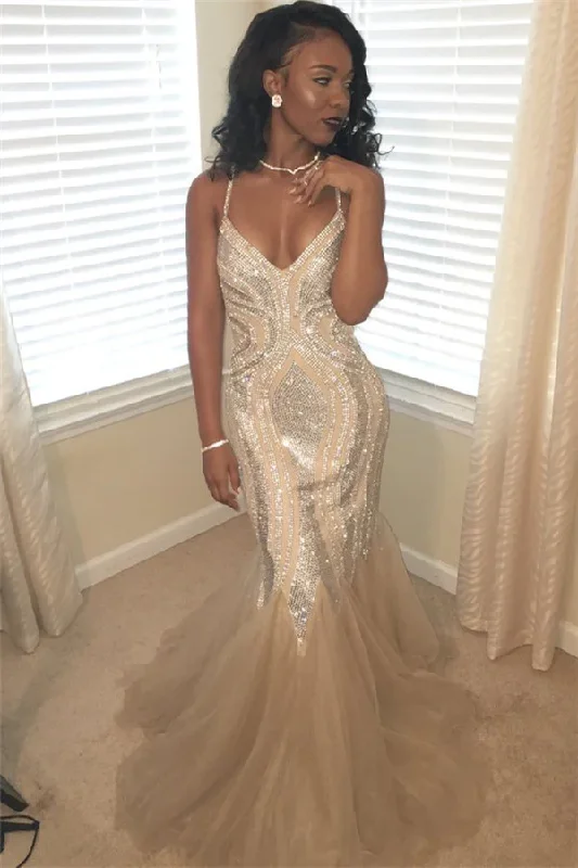 Can't Miss pleated dresspleated dressSpaghetti Straps Sparkle Sequins Prom Dress Sleeveless Mermaid Sexy Evening Gowns Y1466