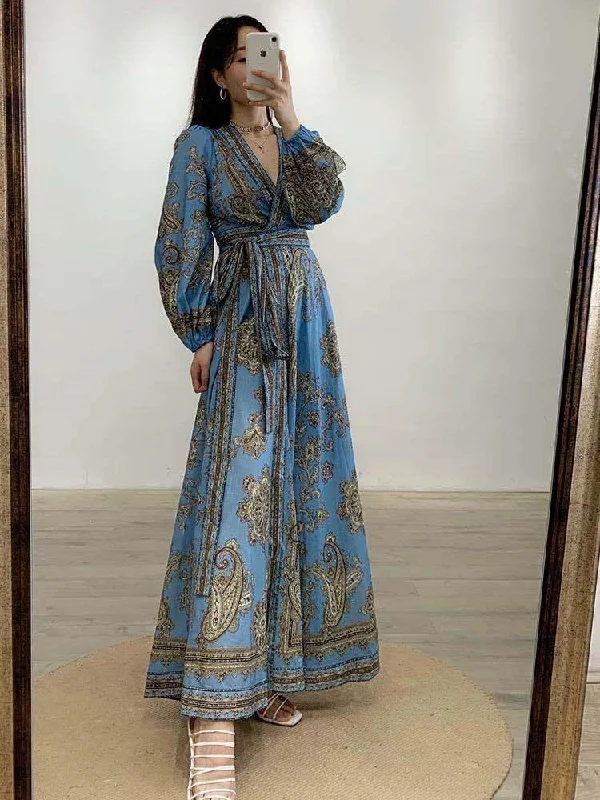 Shop and Save vintage dressvintage dressV-neck lantern long-sleeved tie dress