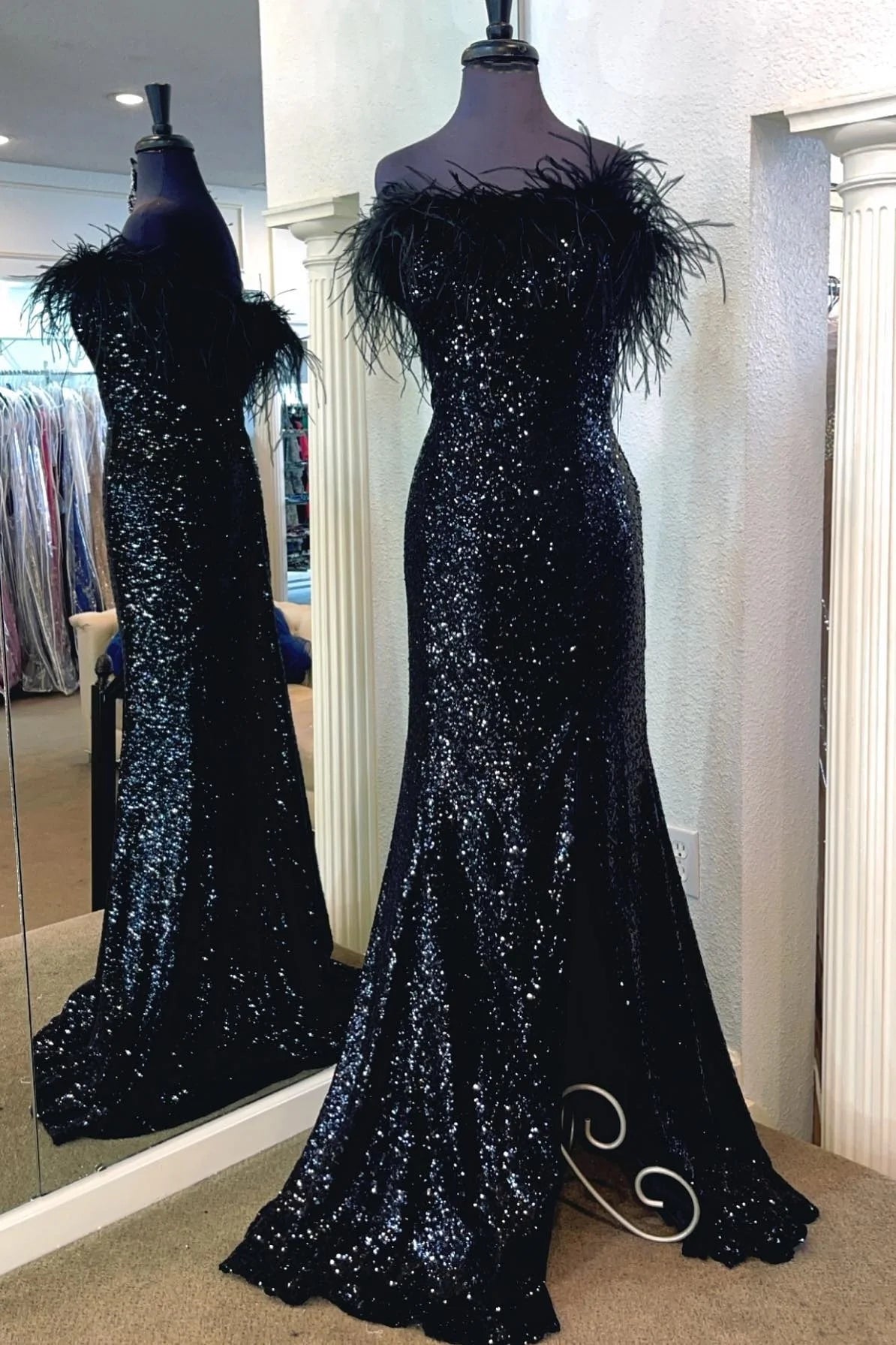 Bargain Bin lace-up dresslace-up dressFeather Strapless Empire Trumpet Sequins Party Prom Dress