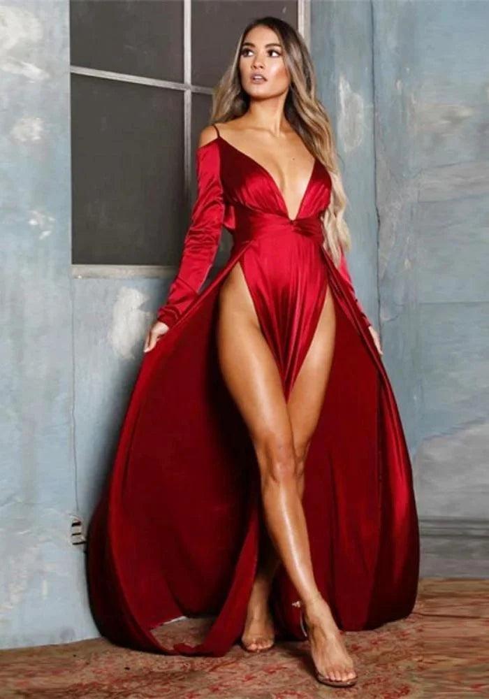 Unmissable Offer bohemian dressbohemian dressRed Satin Long Sleeve Dress