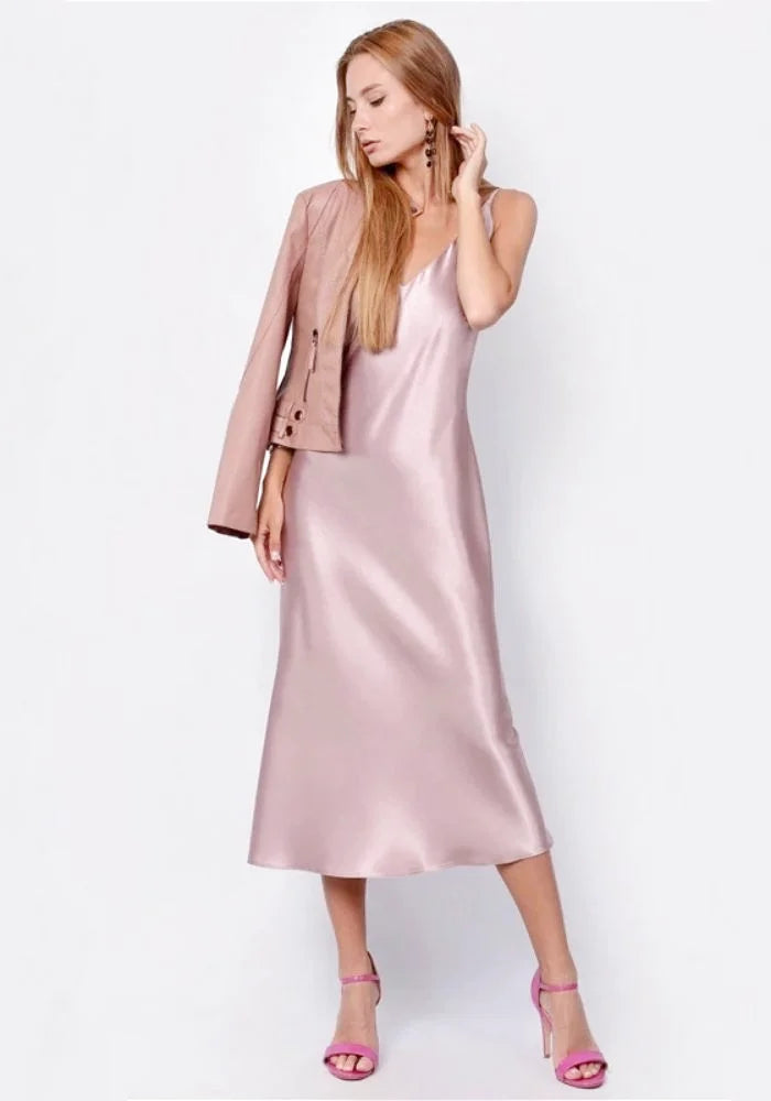 Mega Sale one-shoulder dressone-shoulder dressPink Satin Midi Dress