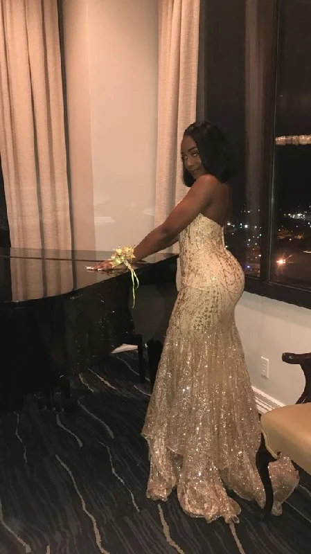 Mega Sale classic fit-and-flare dressclassic fit-and-flare dressGlitter Mermaid Sleeveless Evening Dress,Stunning Evening Gown For Black Girls Y1175
