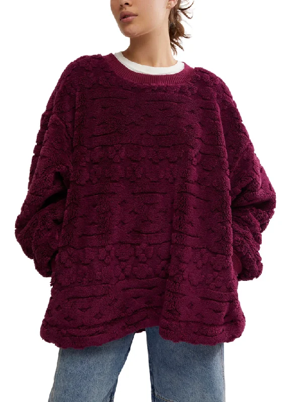 Sale Event zip-up gym hoodieFree People Cable Knit Sweatshirt - BERRY COMBO