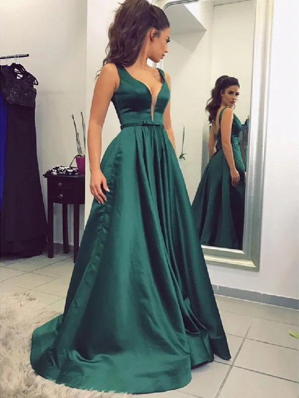 Buy More, Save More Chic Prom Dresses V-neck A-line Floor-length Dark Green Prom Dress/Evening Dress JKL237