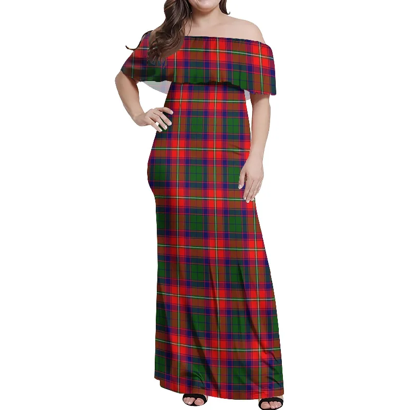 Deep Discounts Riddell Tartan Off Shoulder Long Dress