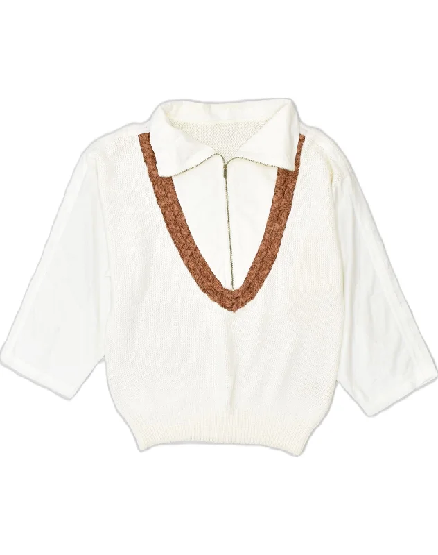 Exclusive Offers street style hoodieVINTAGE Womens Zip Neck Jumper Sweater UK 16 Large White Cotton