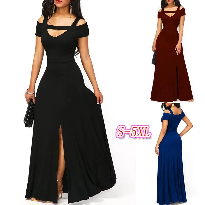 Savings Galore satin midi dresssatin midi dressV-neck, off-the-shoulder slit, form-fitting dress