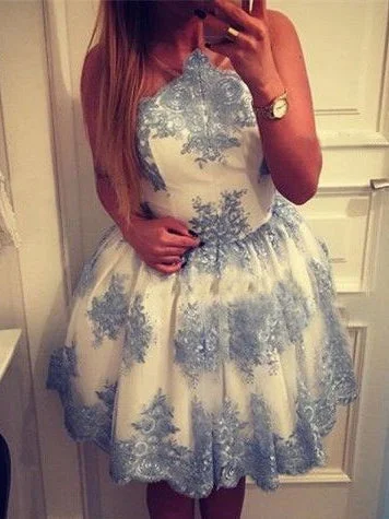 Friends and Family Sale Beautiful Homecoming Dress Scoop Appliques Tulle Short Prom Dress Party Dress JK358