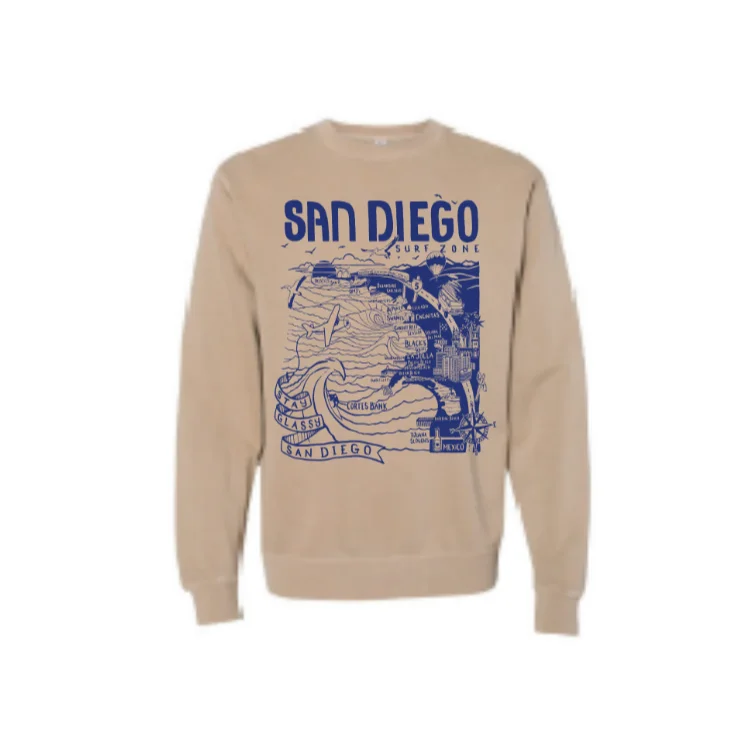 Markdowns fitted workout sweatshirtSunDiego WOMEN'S MAP FLEECE - SANDSTONE/ROYAL