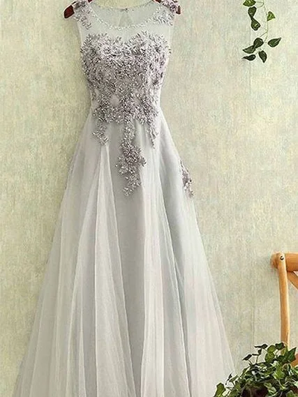 Super Bargain Chic Prom Dresses Appliques Scoop Lace-up Floor-length Prom Dress/Evening Dress JKL150