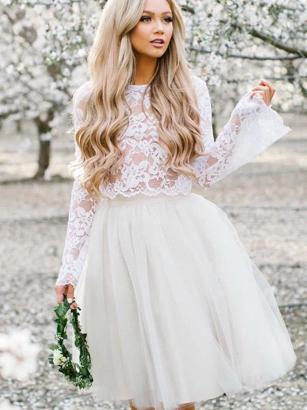 Mega Sale Two Piece Homecoming Dresses A-line Lace Beautiful Short Prom Dress Party Dress JK688