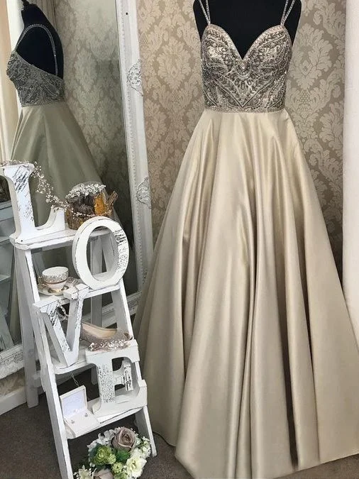 New Markdowns Long Prom Dresses A Line Spaghetti Straps Rhinestone Sexy Long Prom Dress JKL719