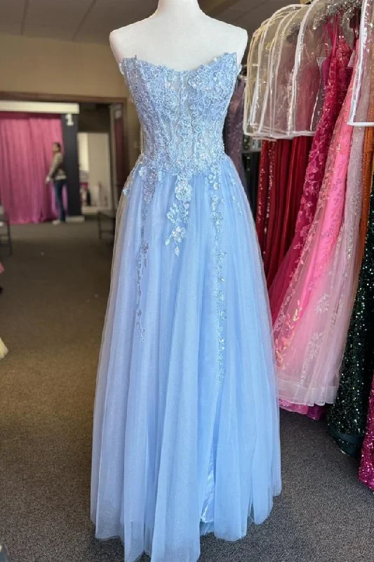 Midnight Sale ruched dressruched dressStrapless Tulle A-Line Appliques Glitter Prom Dress